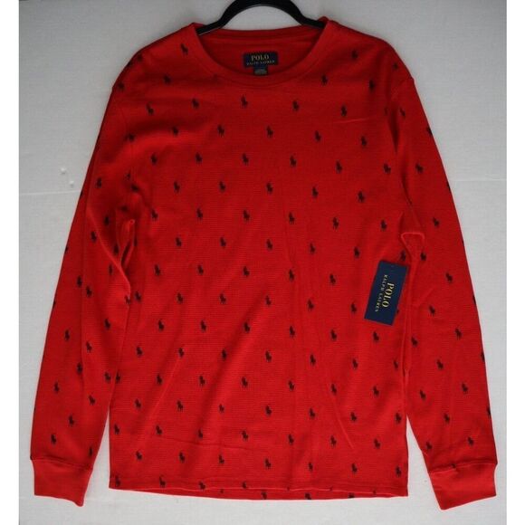 Polo Ralph Lauren PW25HR Men's Sz L Red Waffle Knit Crew Neck L/S Lounge Shirt - Picture 5 of 6